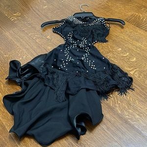 Black Sequin Frilly Ballroom Latin Dance Dress with Accessories